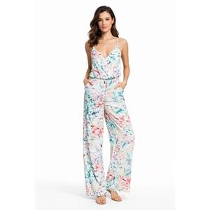 G By Guess Floral Tropical Wide Leg Jumpsuit Spaghetti Strap Size XS